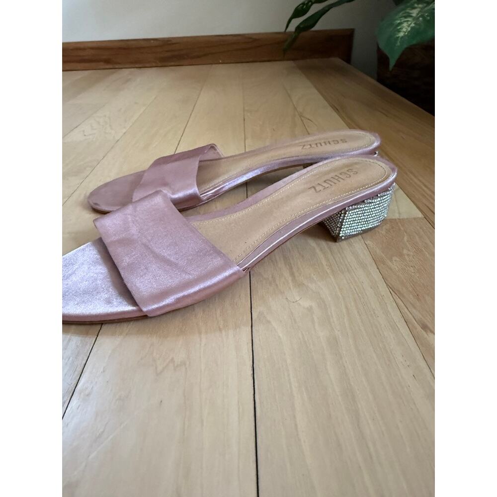 Schutz Pink Sparkle Flat Sandals